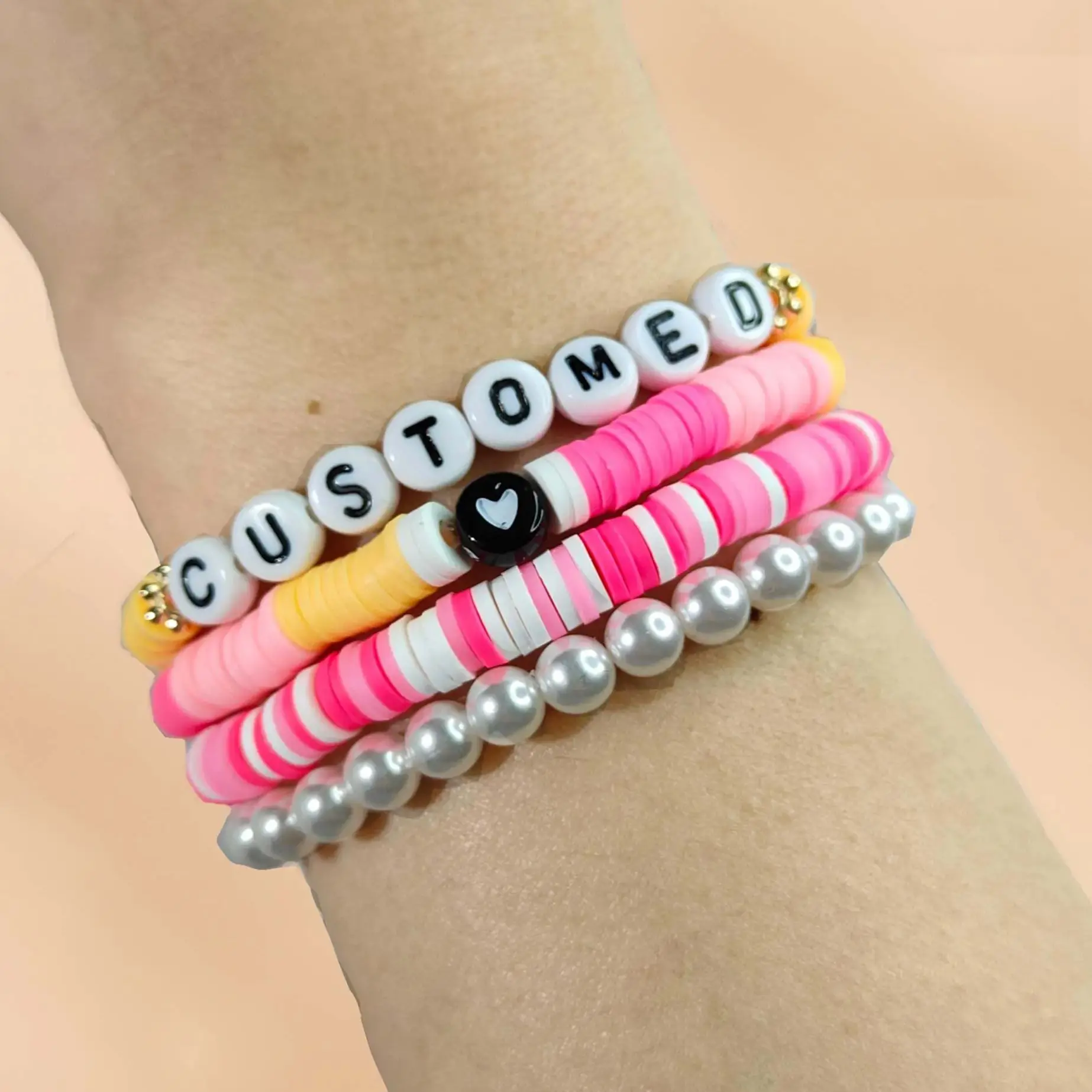 Customed Handmade Sugar Love Sweet Honey Bohemian Soft Colors Pottery Pink Bracelet Jewelry For Women Girl Friends Gift