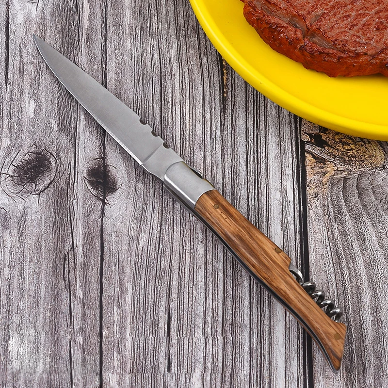1pcs Wood Handle Pocket Knife - Portable Japanese Handcrafted Folding Knife for Wine & Multi-Functional Picnic Tools