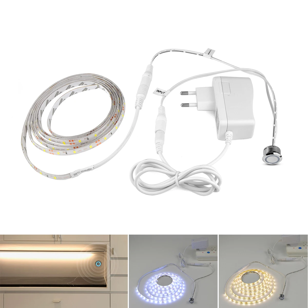 Touch Switch Dimmable LED Strip 110V 220V To 12V Waterproof LED Light For Cabinet Kitchen Lamp Ribbon Tape Backlight Home Decor