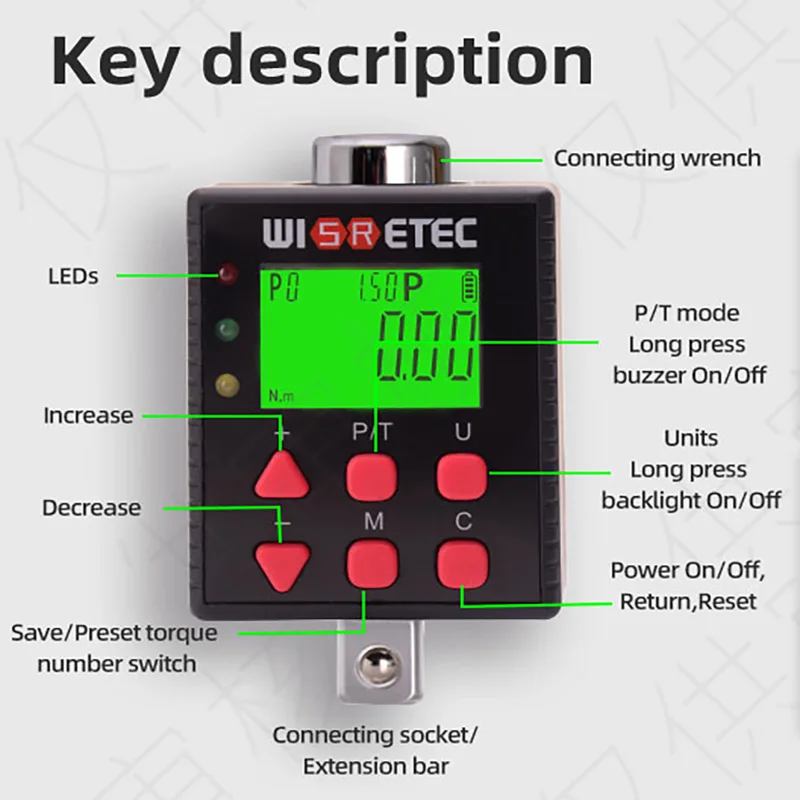 Digital Torque Wrench Adapter - Precision Electronic Torque Tool Converter and Meter with LCD Display, Includes 1/2