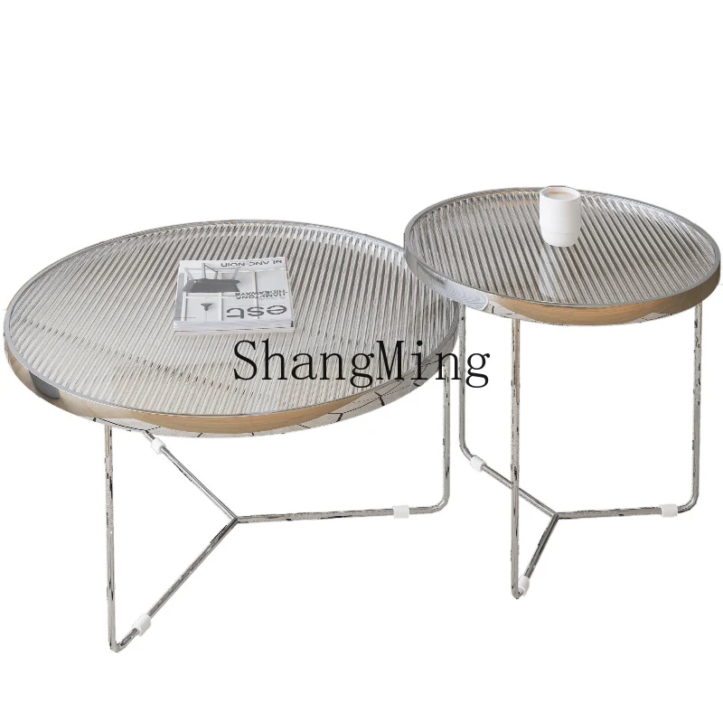 

ZYH light luxury modern minimalist high-end living room stainless steel round small table