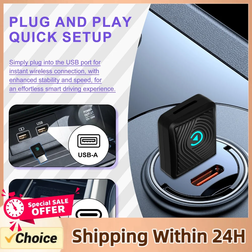 BT 5.3 2-in-1 Wireless CarPlay Android Auto Adapter Wireless Android Auto Car Adapter & CarPlay for for for for for 8+ & Android