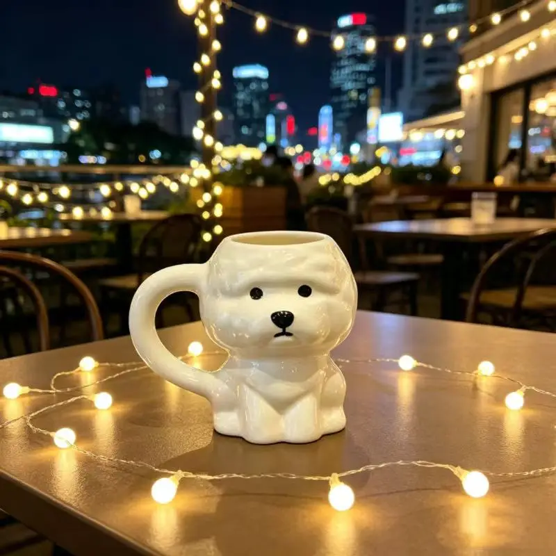 Niedliche Bichon Frise Hunde-Keramiktasse, Süße 3D-Welpen-Kaffeetasse mit Henkel, Originelle Heimtrinkware, Sammlerstück-Dekoration