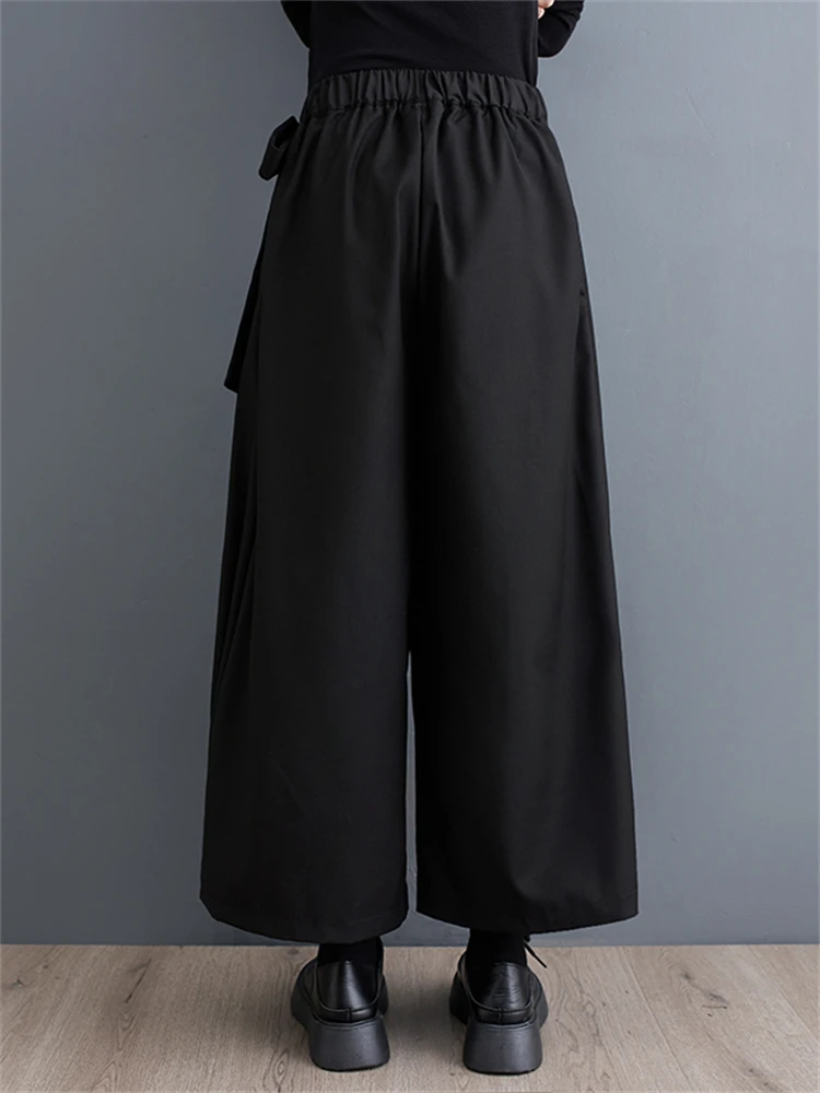 2024 Spring Autumn Vintage Solid Color High Elastic Waist Wide Leg Pants Women Casual Loose Pleated Trousers Fashion Streetwear