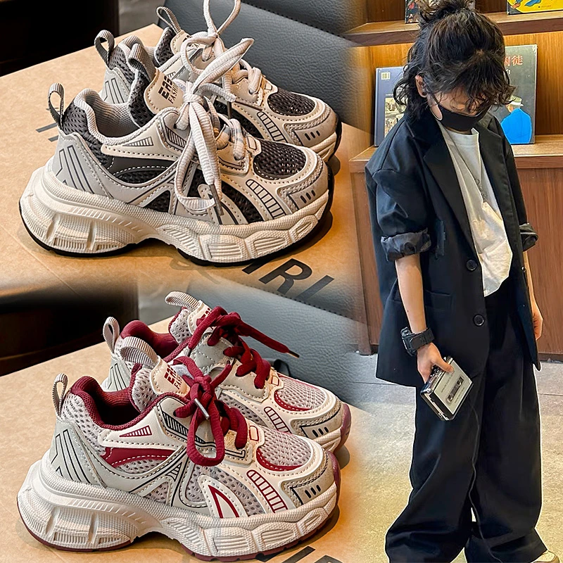 

Спортивная обувь для мальчиков и девочек, детские кроссовки на толстой мягкой подошве, дышащие сетчатые кроссовки, новинка 2025, модные детские кроссовки, тренд