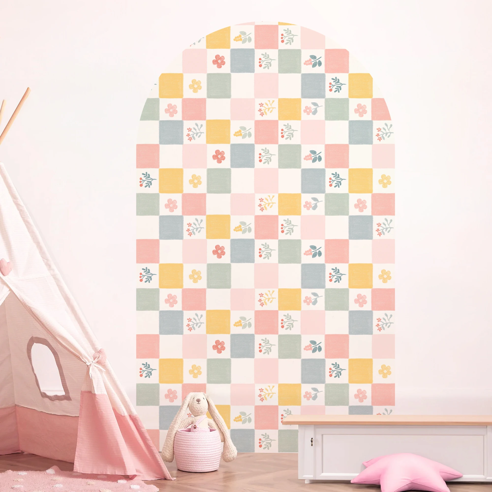 

Colorful Plaid Flowers Arch Wallpaper Decal Child Room Kids Room Girls Mural Art Bedroom Waterproof Peel & Stick Living Decor