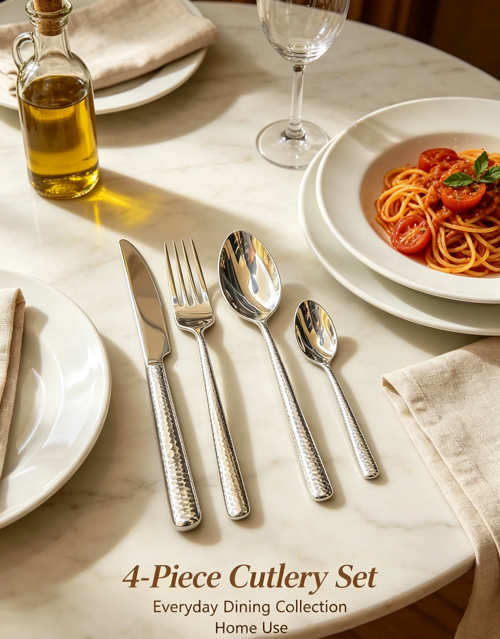 420/304 Stainless Steel Flatware Set Smooth Thin Hammered Handle 4/5Pcs Home Hotel Dinner Gift Set