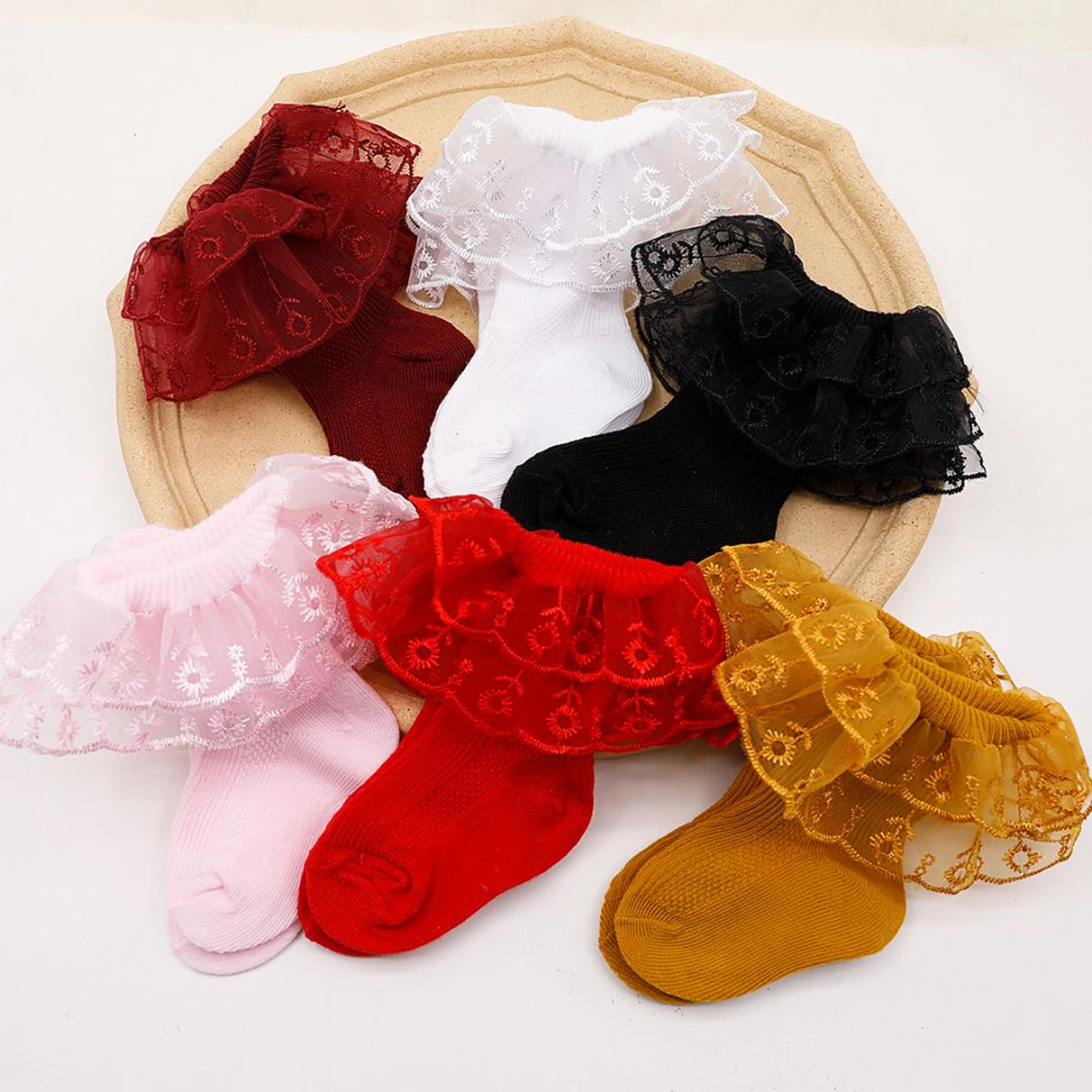 

Носки с рюшами для маленьких девочек, милые универсальные носки с кружевной отделкой для повседневной жизни и вечеринки