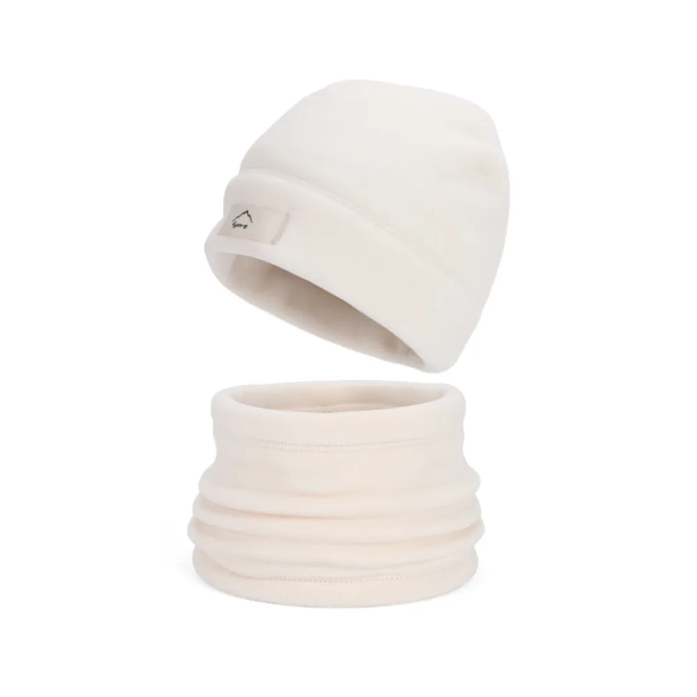 

Versatile Elastic Cap Scarf Set Solid Color Fleece Lining Winter Pullover Cap Keep Warm Dome Compact Scarf Cold Weather