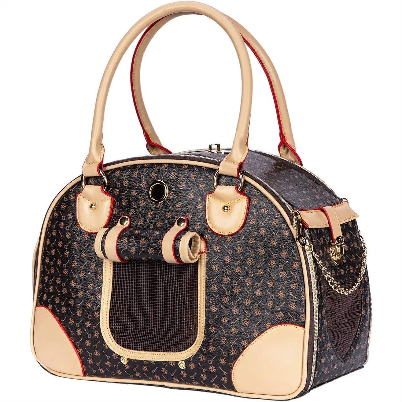 

Luxury Pet Carrier for Small Dogs Cats, Waterproof PU Leather Handbag for Travel Walking Hiking, Airline Approved