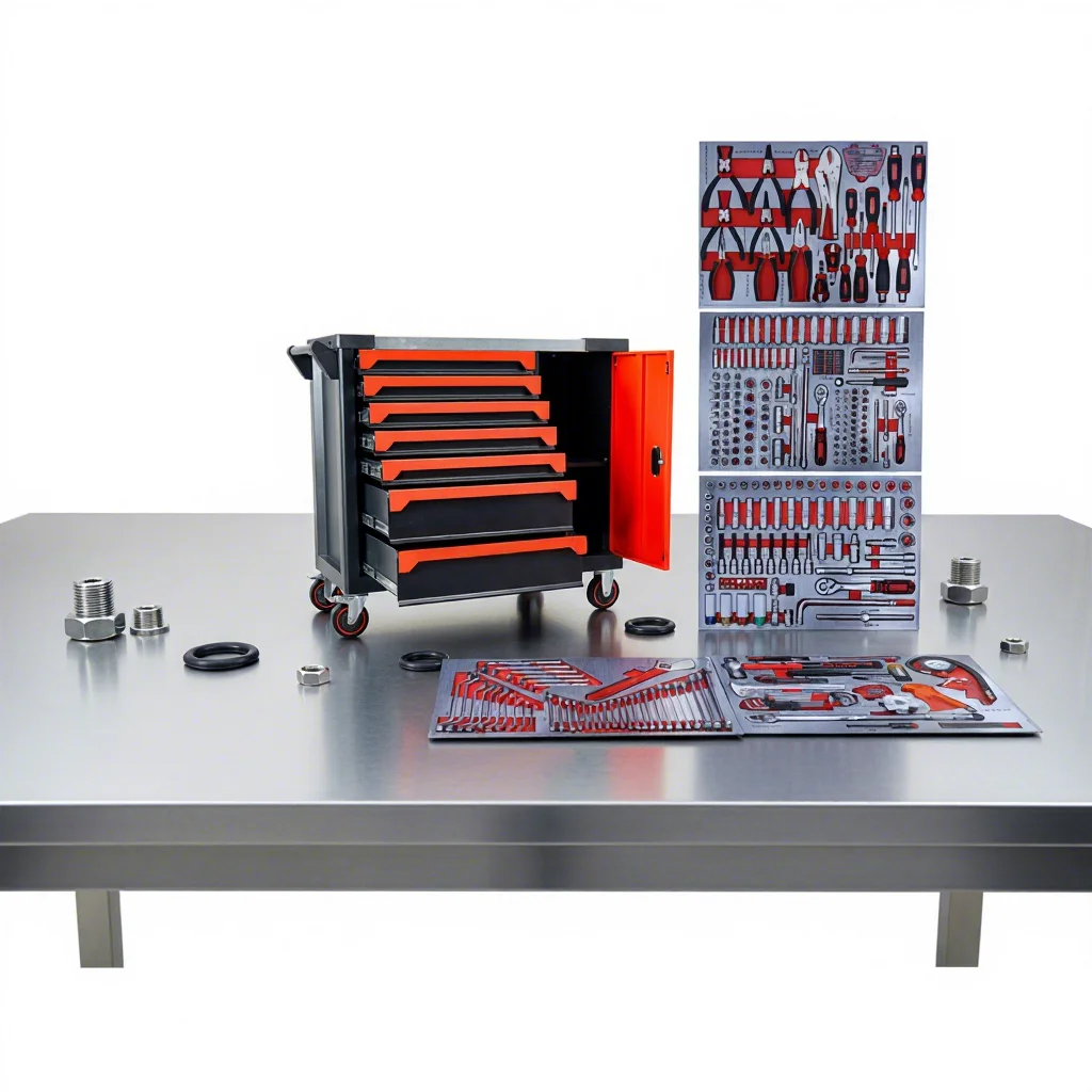 

352 Pcs Heavy Duty Iron Tool Chest Multi-drawer Lockable Red Steel Wooden Top Customizable Tool Cart For Auto Repair Workshop
