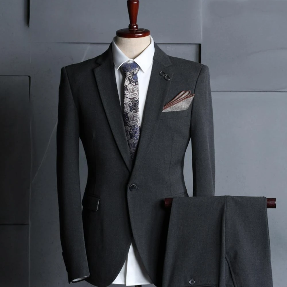Mature Confident Business Suit Set For Trip,Formal Men's Slim Fit Suits Office Outfit,Notched Lapel Men Tuxedo Banquet Wear