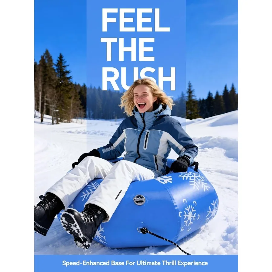 Inflatable Snow Tubes for Adults 41.5" Heavy Duty Octagonal PVC Snow Tube for Sledding with Handles Tow Strap Repair Kit Outdoo
