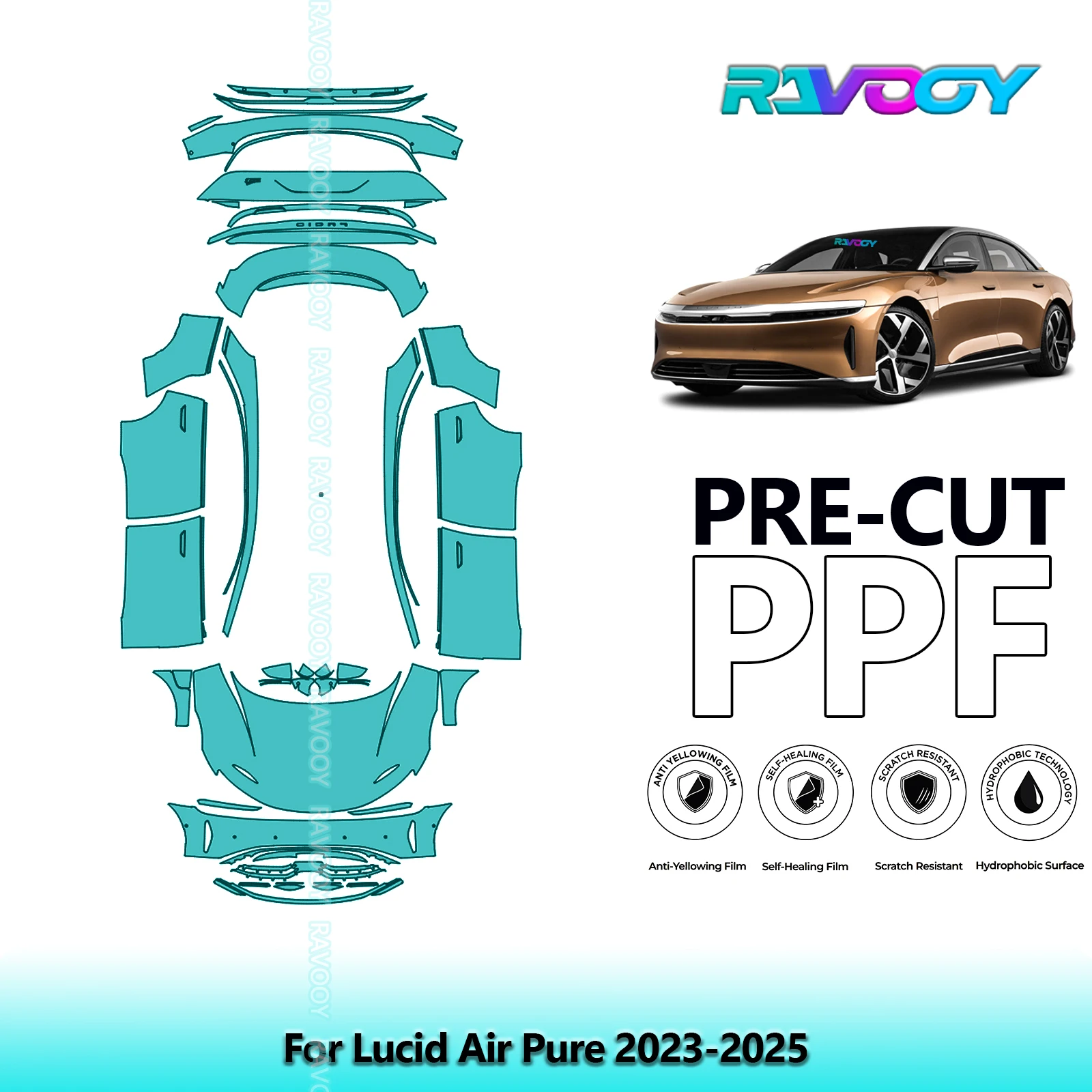 

8.5Mil Full Vehicle Precut PPF Paint Protection Film For Lucid Air Pure 2023-2025