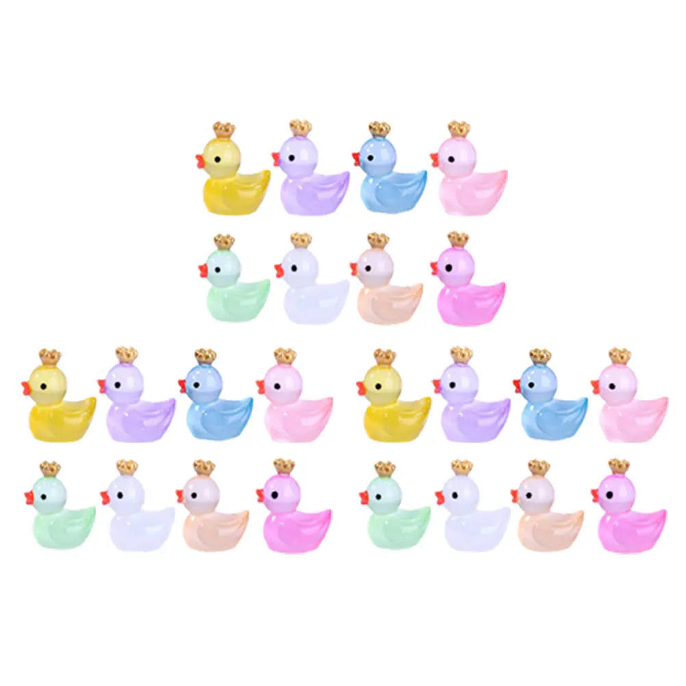 

24 Pcs Luminous Crown Duck Mini Resin Figure Animal Figurines Decor Figures Garden Miniature Statue