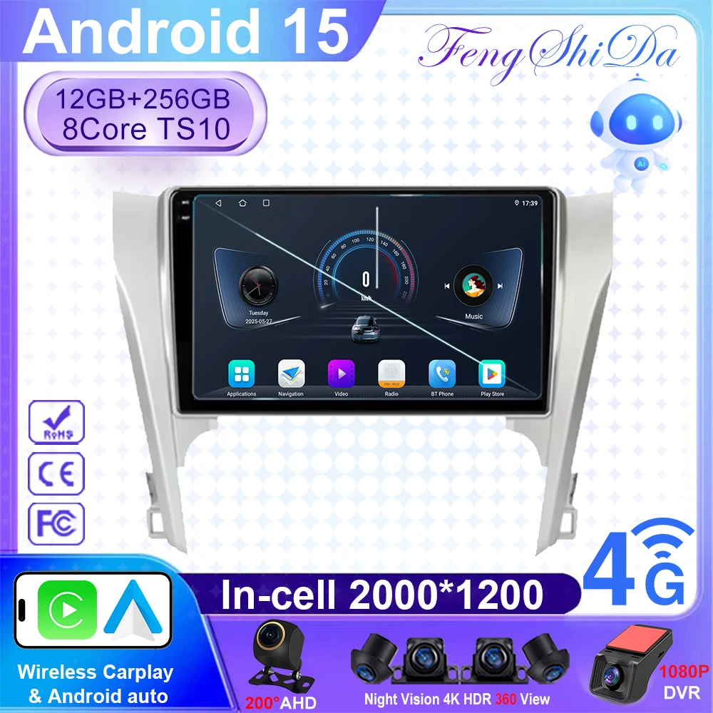

Android15 For Toyota Camry 7 XV 50 55 2014 - 2017 Car Radio Multimedia Video Player Navigation GPS Touch Screen Wireless Carplay
