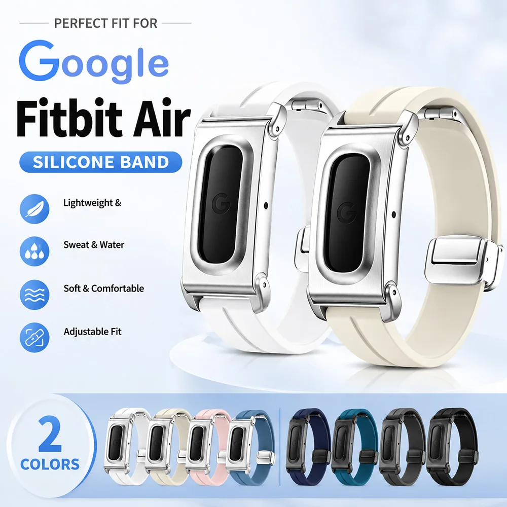 Silicone Watch Strap for Google Fitbit Air Unisex Adjustable Magnetic Buckle Sweat‑Repellent Watch Strap for Google Fitbit Air