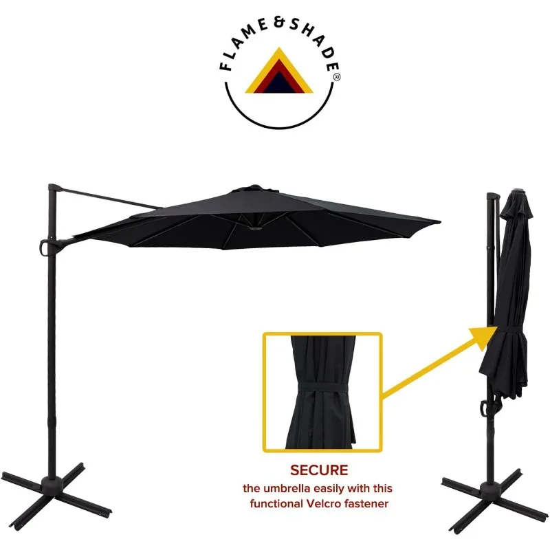 FLAcloser & SHADE-Parapluie en porte-à-faux avec support de base, extérieur décalé, rotation et inclinaison, 10 pieds