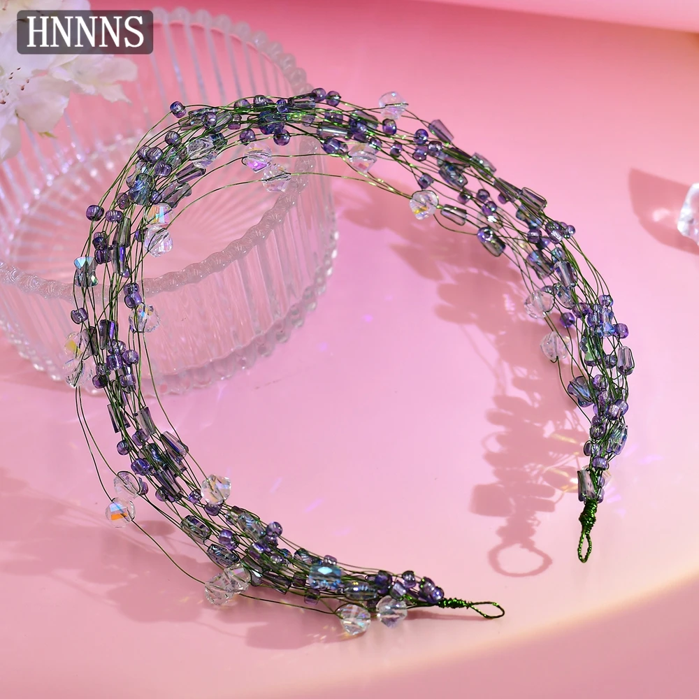 

HNNNS Alloy Crystal Hair Vine Handmade Beaded Headband Adjustable Hair Chain With Organza Ribbon Elegant Hair Accessories A209