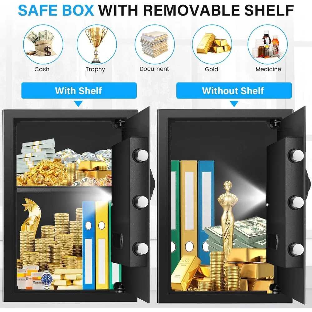 Cofre grande 4.0 Cuft para casa, cofre digital com sistema de alarme, prateleira removível e função mudo, cofre doméstico anti-roubo para A