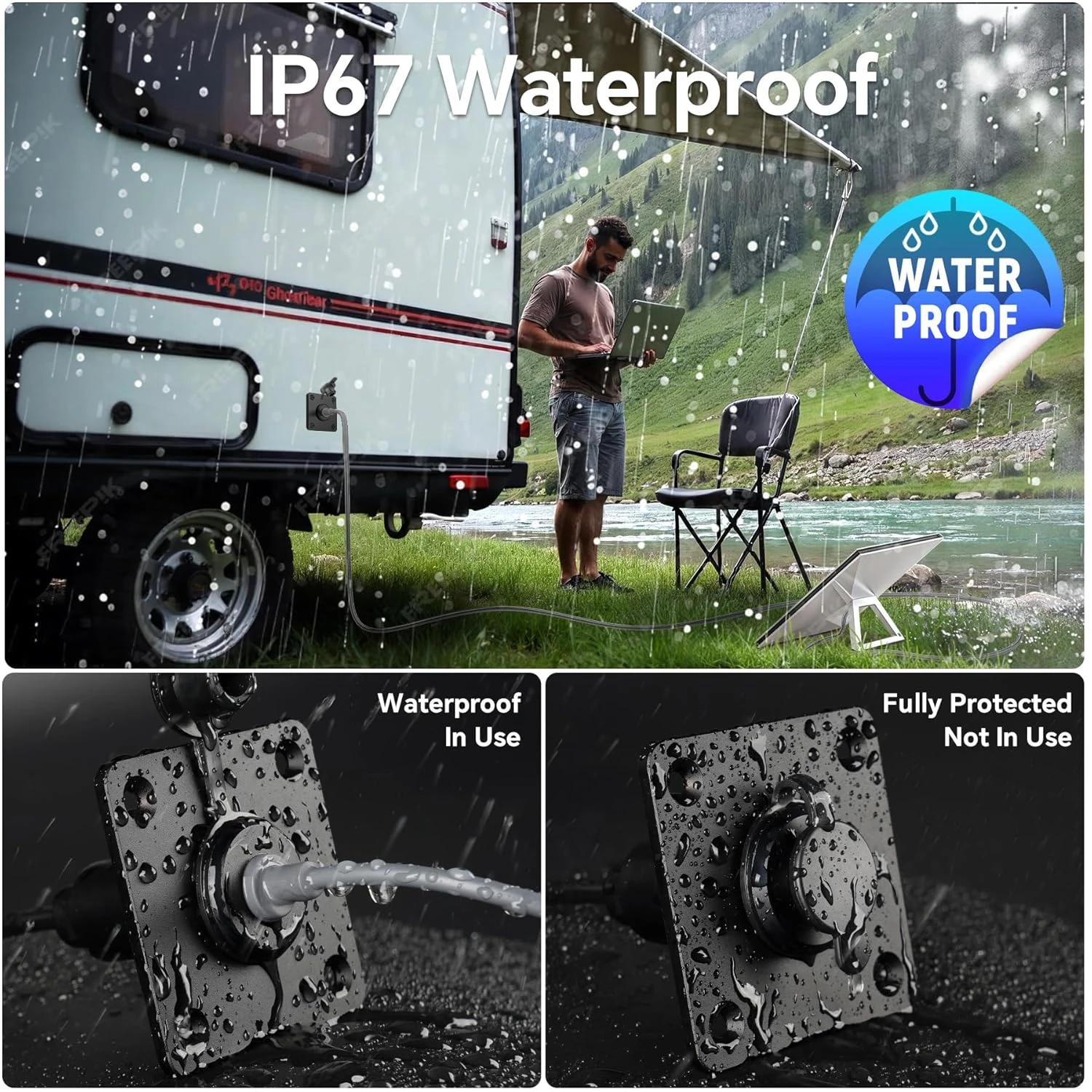 No Drill Aluminum Cable Routing Panel for Starlink Mini External DC Power Adapter Waterproof Pass Through Socket for RV Van Boat