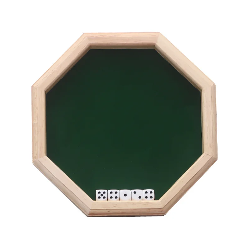 Drewniana gra planszowa ośmiokątna z 5 kostkami, idealna na wieczór gier rodzinnych, przyjęcie z przyjaciółmi, zabawka na imprezę.