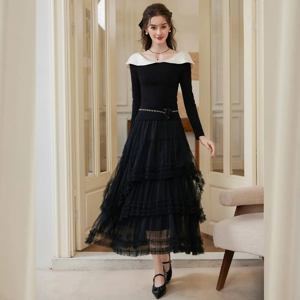 

LOUISYAO Color Block Patchwork Long Sleeve T-Shirt Women 2026 Spring Sweet Slim Fit Regular Shoulder Stretchy Ladies T-shirt