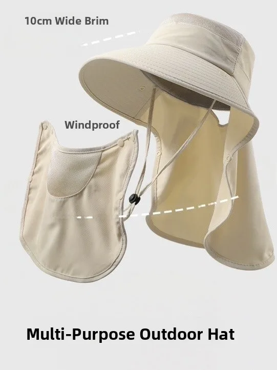 Adjustable Women's Summer Hat Breathable Face Cover Neck Protection Large Brim Sunshade Tea Picking Cap round Top Universal Fit