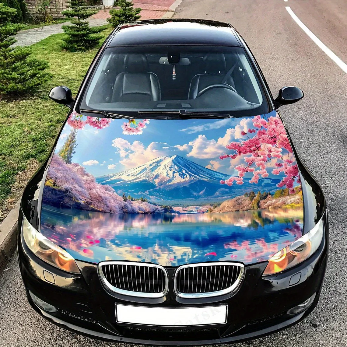 

Mount Fuji with Cherry Blossoms Car Hood Decal Sticker - Splash-Resistant, Easy Removal Durable Vinyl Wrap, Fit For All Vehicles