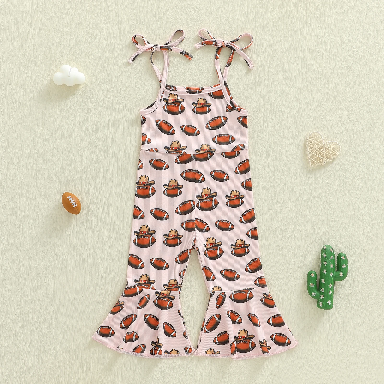 

Girls Summer Sleeveless Cami Jumpsuit with Cute Cowgirl Hat Print and Flared Pants for a Stylish Western Look