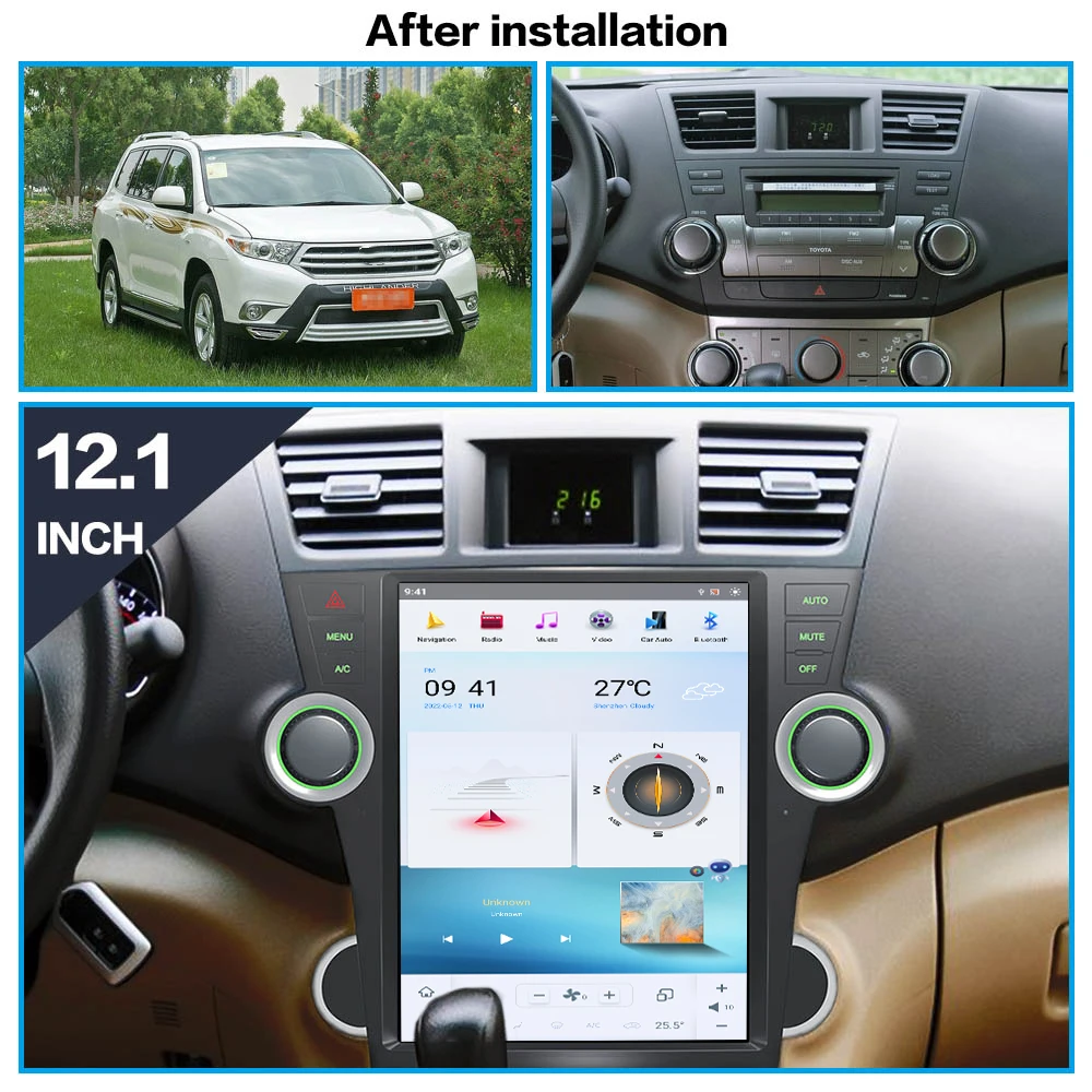 Vertical Screen Android11 Qualcomm Snapdragon For Toyota Highlander 2009-2013  Car Radio Multimedia Player GPS CarPlay Head Unit