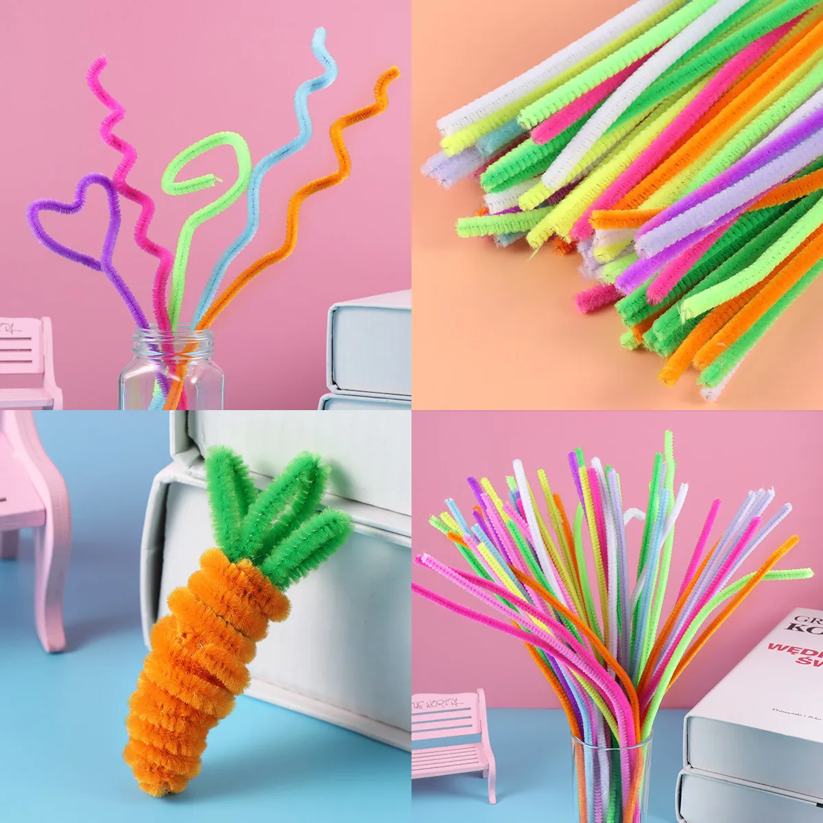 100Pcs Twisty Sticks Colorful Chenille Stems Kids Birthday Party Favor DIY Craft Material Creative Gift Decoration