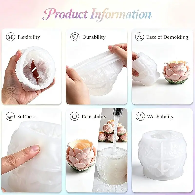 1Piece-packed flower pot mold Silicone resin floral peony relief molding mold，Concrete craftsmanshipDIY、Succulent plant pot、Pen view 3