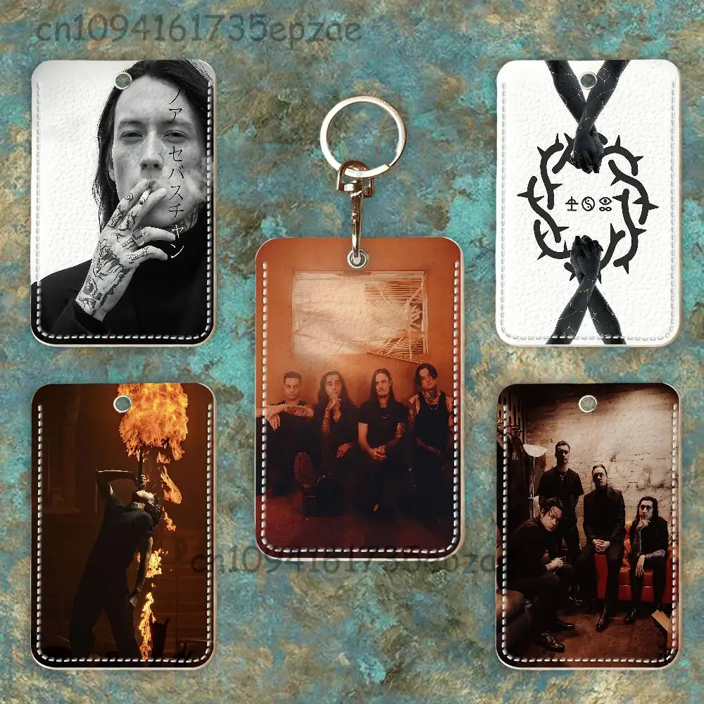 B-Bad O-Omens Specter Rectangle Card Case Keychain Access Card Bag Key Tag Ring Leather Card Holder Key Ring Access