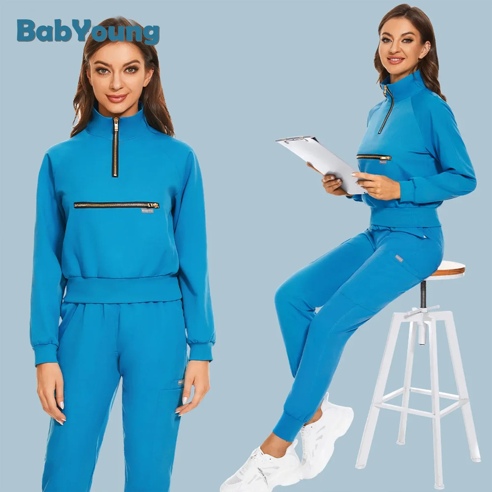 Set per Joggers donna scrub abiti accessori per infermiere maniche lunghe medico ospedaliero uniforme da lavoro