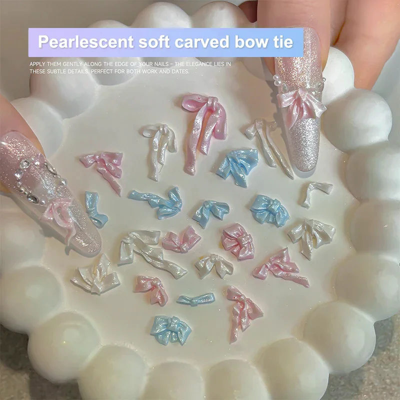 48/72 Piezas de Adornos de Uñas con Lazo de Resina Suave Tallada, Decoración de Uñas con Lazo de Cinta y Diamantes de Imitación para Manualidades