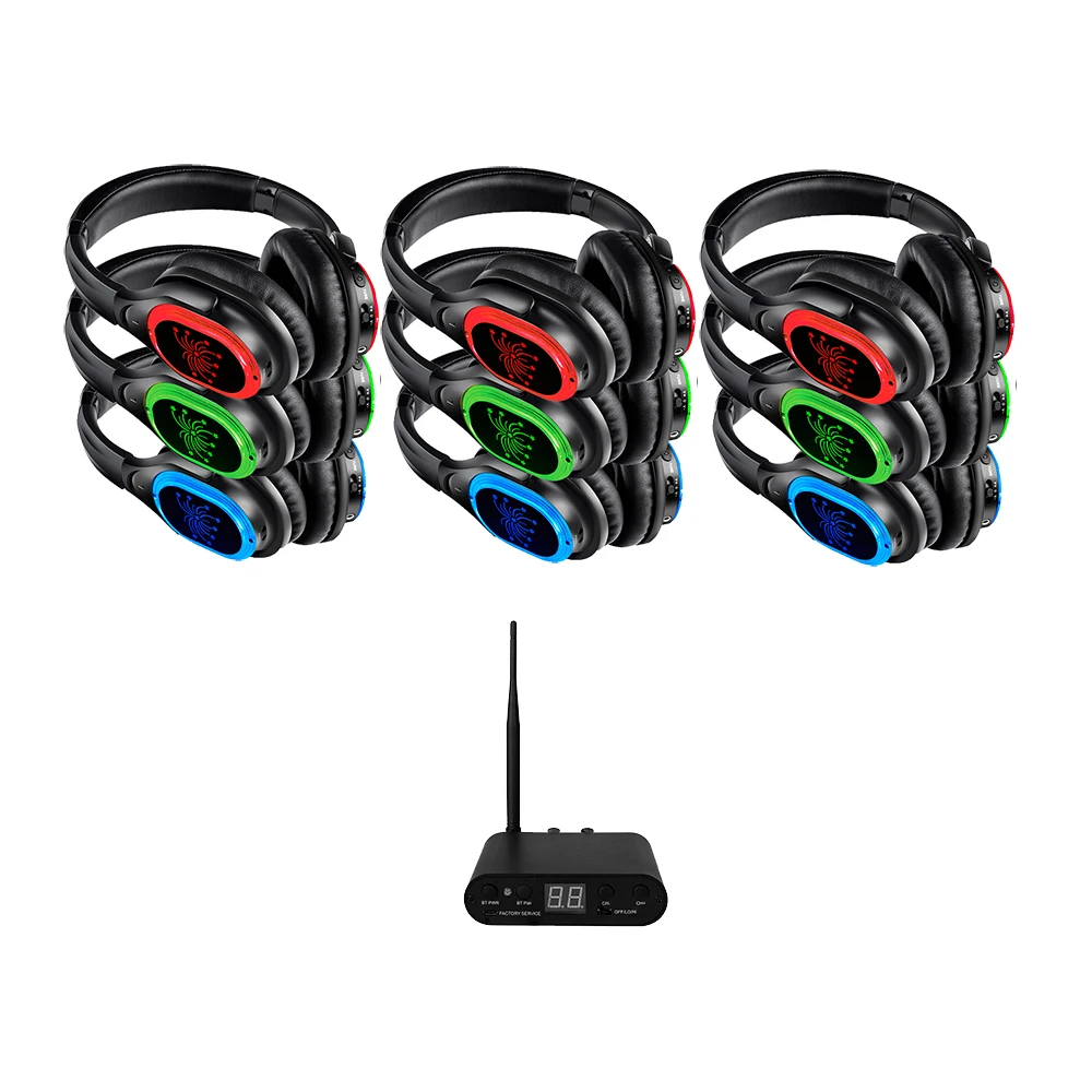 

2025 Лучшие прочные наушники с объемным звуком RF998B, бесшумные диско-наушники * 50 и передатчик, профессиональная бесшумная диско-система для вечеринки