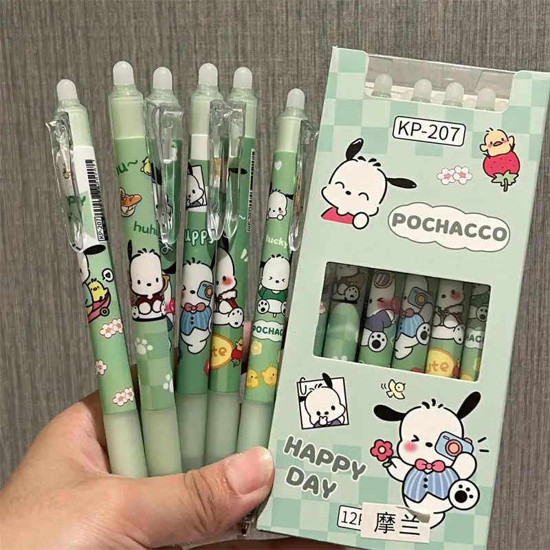 

12Pcs Kawali Sanrio Pochacco Hot Erasable Pen Gel Pen Ball Pen Blue School Supplies Cute Cartoon Girl Birthday Gift For Children