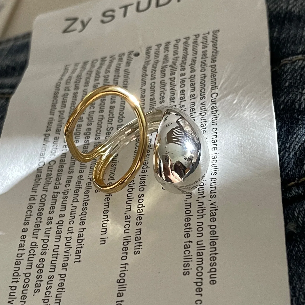 

Brass Geo 2 Tone Solid Rings Women Jewelry Punk Style Designer Club Cocktail Party Gown Amazing Trendy Boho Korean Japan