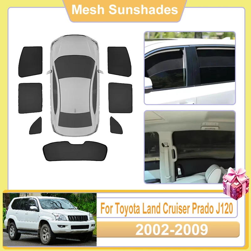 

Солнцезащитные сетки на окна автомобиля для Toyota Land Cruiser Prado J120 MK3 2002-2009, защита от УФ-лучей, дефлекторы, сетка-шторка