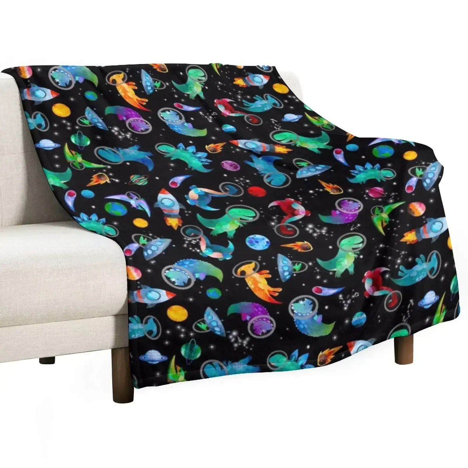 Watercolor Space Dinosaurs Galaxy Pattern Throw Blanket for babies Furrys Camping Quilt Blankets