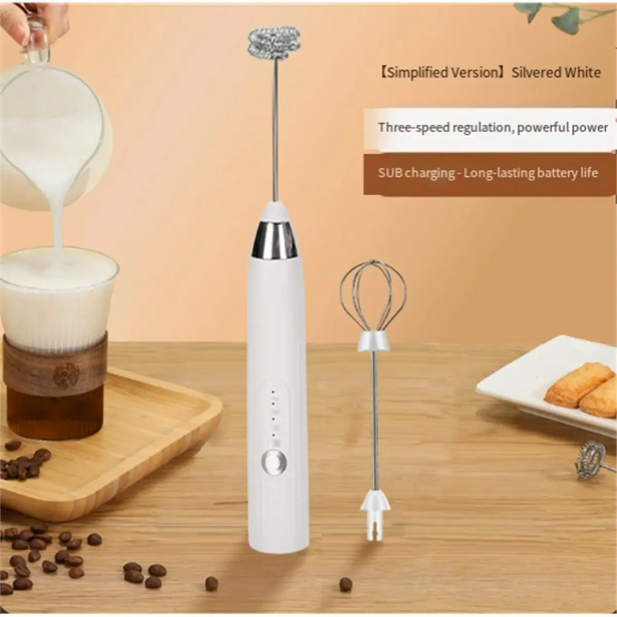 [Vend for]Wireless Electric Milk Frother, Egg Beater, USB Rechargeable Handheld Coffee Blender, Food Mixer, Foamer
