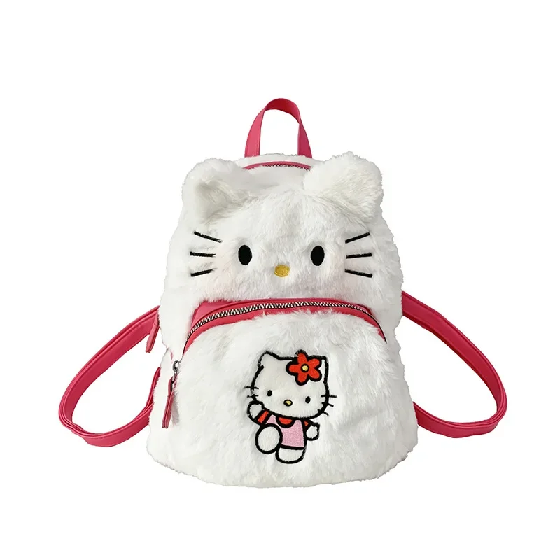 Sanrio Hello Kitty mochila peluda, bonito Ins Cartoon, mochila infantil de rua mini, menina doce, novo