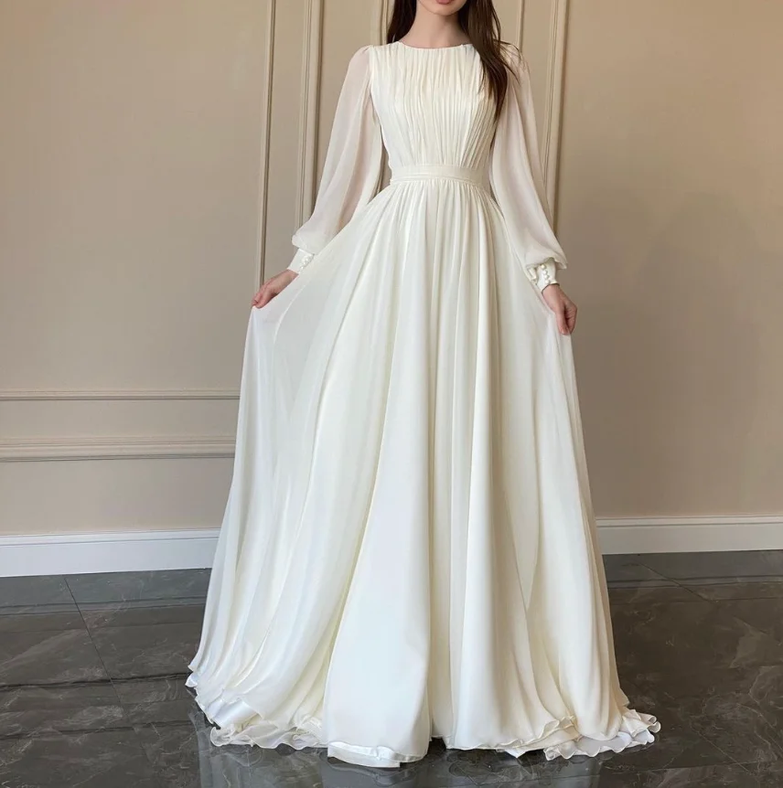 Neue Frühjahr Mode Laterne Hülse O-ansatz Einfarbig Slim Fit Bodenlangen Ballkleid Kleid Für Frauen