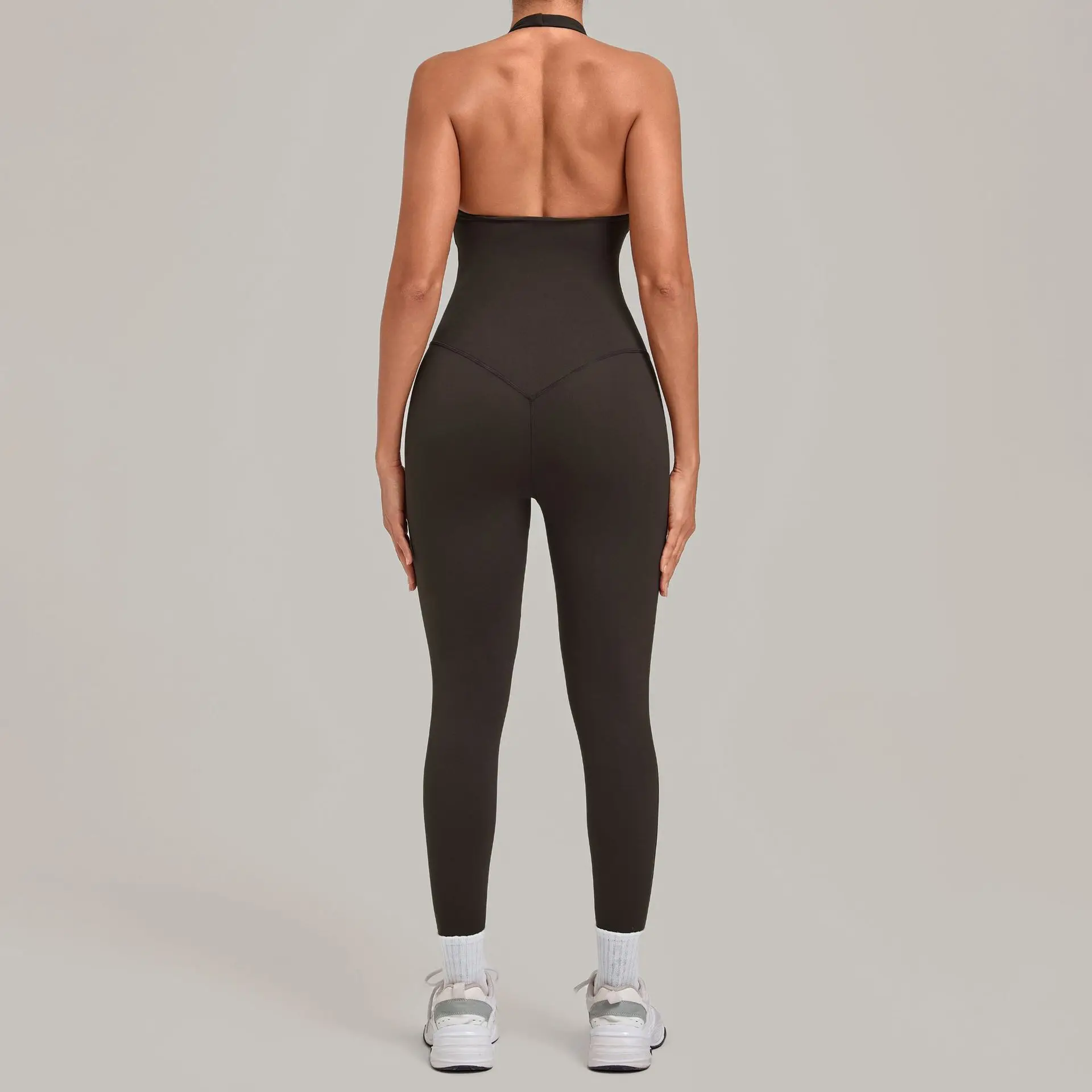 Summer V Back One-piece Suit Women Sports Jumpsuit Zippers Yoga Rompers Backless Sportswear Women Sleeveles Workout Bodysuits