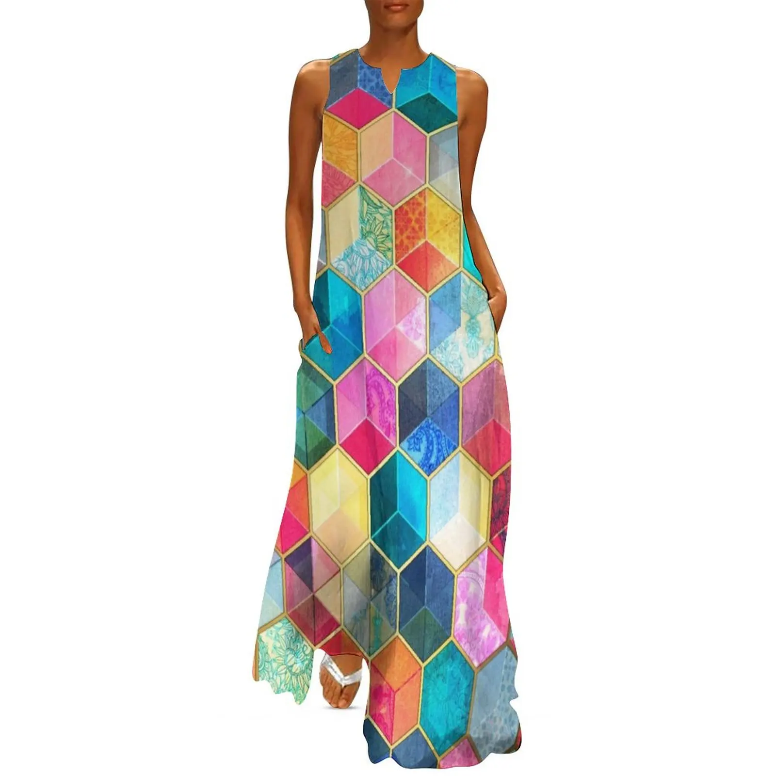 Crystal Bohemian Honeycomb Cubes - colorful hexagon pattern Long Dress evening dress women ceremony dresses Dress