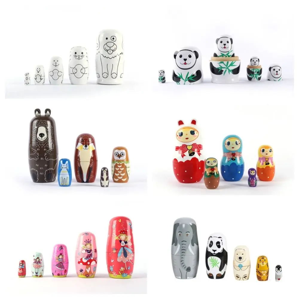 Penguin 5Pcs/Set Animal Matryoshka Doll Wood Craft Wooden Stacking Dolls Line Dog Safe Puppy Nesting Dolls Xmas