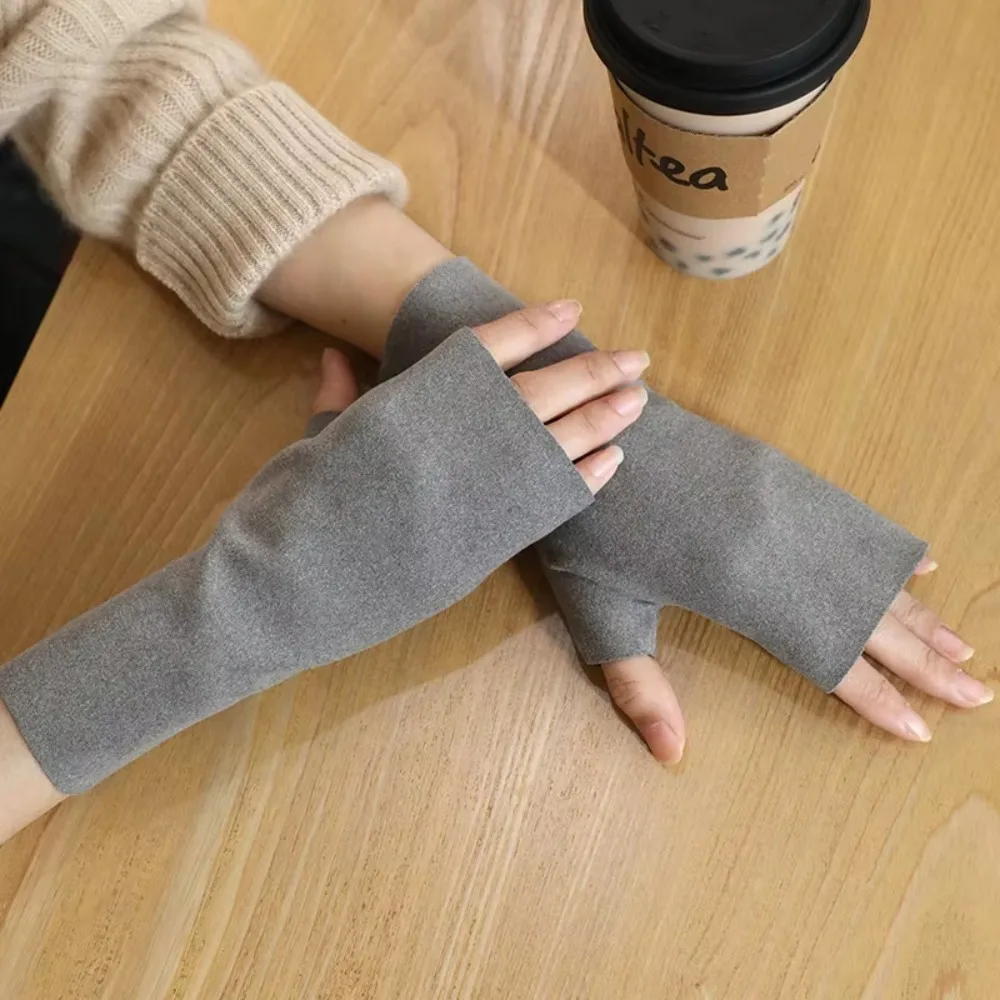 Touch Screen Fingerless Gloves Wrist Palm Protection Soft Velvet Half Finger Gloves Solid Color Cycling Mittens Winter