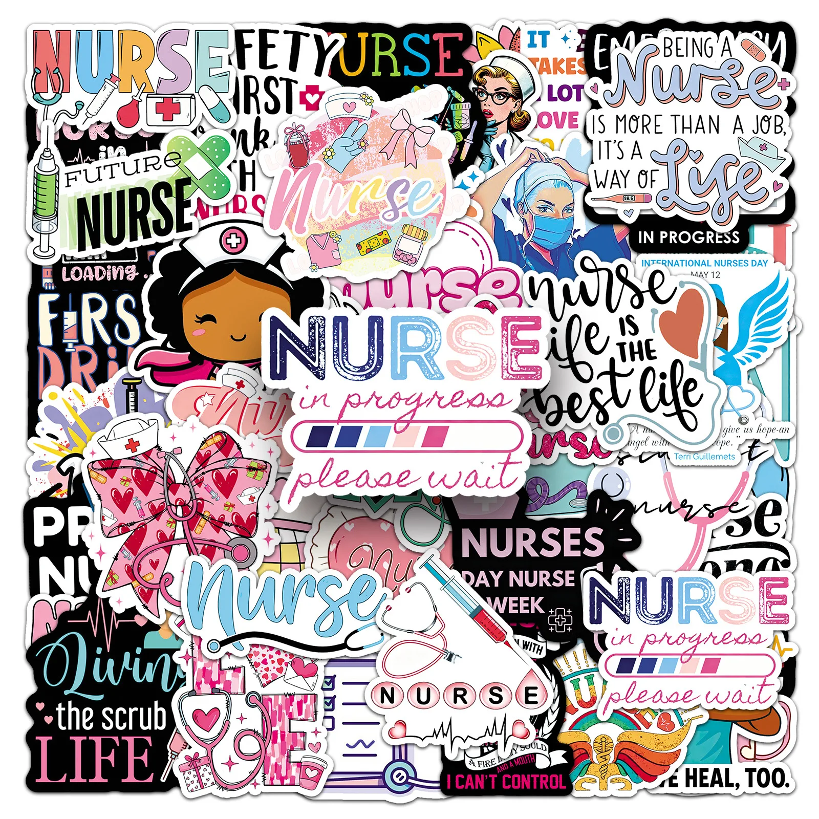 

10/50PCS International Nurses Day Sticker Nurse Graffiti Cartoon Waterproof Decal Creative DIY Water Cup Stationery Box Desk