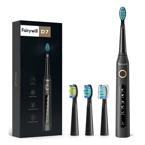 Fairywill 성인용 전기 음파 칫솔, USB 충전 FW-507, 충전식 방수 전자 칫솔, 교체 헤드 Fairywill 성인용 전기 음파 칫솔, USB 충전 FW-507, 충전식 방수 전자 칫솔, 교체 헤드